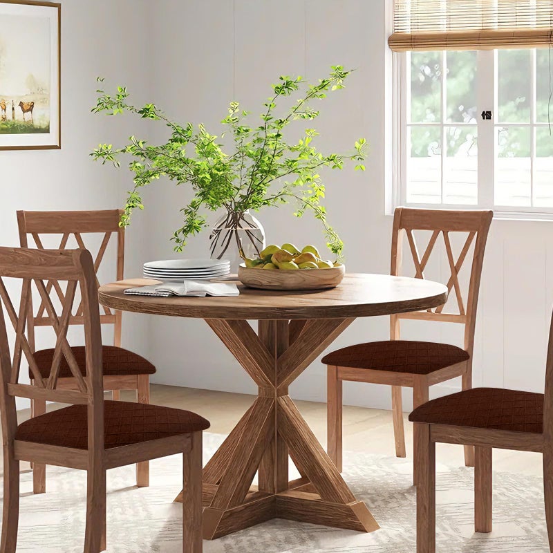 Gute Chair Seat Covers, Dining Room Chair Seat Covers with Ties, Stretch Jacquard Chair Covers Protectors for Dining Room Kitchen Chairs - 4 Pcs, Rhombic-Coffee - Image 2